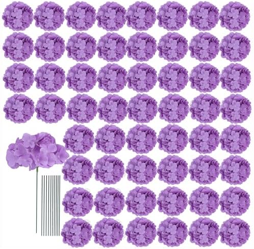 AVIVIHO 65pcs Lavender Fake Flowers Hydrangea Artificial Flowers Bluk (Not Squished, No Steaming Need) Hydrangeas Silk Flowers with Stems for Home Weddings,Table Centerpieces,Party Arch Decorations by Aviviho