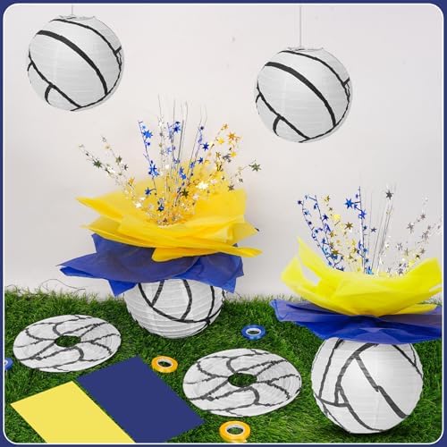 72 Pieces Volleyball Paper Lanterns Centerpieces Decorations Volleyball Lanterns with Metallic Foil Centerpiece Wrapping Paper and Ribbons for Volleyball Birthday Party (72 PCS, Volleyball) - Image 4