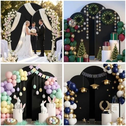 Set of 3 Wedding Arch Backdrop Stand,4+5+6 FT，Small Metal Arch Frame with 3 Black Backdrop Covers,Easy Setup for Birthday Baby Shower Anniversary Dessert Table Decoration - Image 5