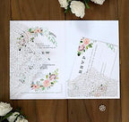 20Pcs Laser Cut Pocket Wedding Invitation Covers, 4.9×7 Inch Trifold Lace Floral Invitation Sleeves with Envelopes personalized wedding invitations(White, 20 Pcs Customized Printed) - Image 4