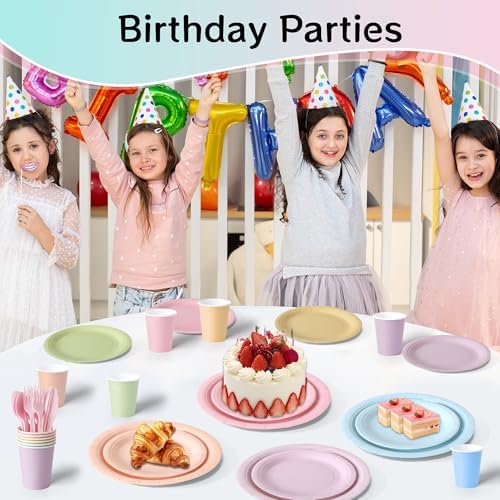 360 Pcs Pastel Disposable Plates and Napkins Tableware Set for 48 Guests - Image 4