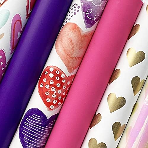 Jillson & Roberts All Occasion Love Wrapping Paper Roll Bundle - Purple, Magenta, Iridescent, White, Red & Gold ( 12.5 sq ft per roll, 75 Total Sq Ft) for Birthdays, Weddings, Valentine's Day, Graduations & Bridal Showers, 6 Pack - Image 2