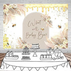 Mocsicka Boho Bee Theme Baby Shower Backdrop Honeycomb Bee Pampas Grass Floral Party Decorations What Will Baby Bee Gender Reveal Cake Table Banner Supplies (10x7ft) - Image 2