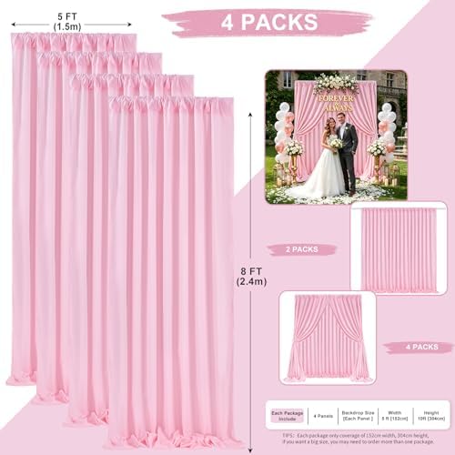 Pink Backdrop Curtains 20ftx8ft Birthday Polyester Photo Drapes - Image 3