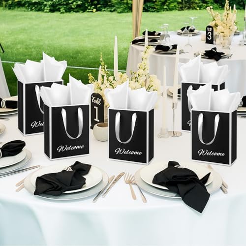 Yeaqee 50 Pcs Metallic Paepr Gift Bags Bulk with Handles,Black White - Image 6