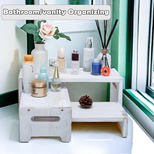MRPAPA 3 Tier Cupcake Stand & Wood Display Risers,for Food Desserts Stand Perfume Organizer Funko POP Collections, Display Stand for Organizer and Decoration (White(Washed)-Display Riser) - Image 3
