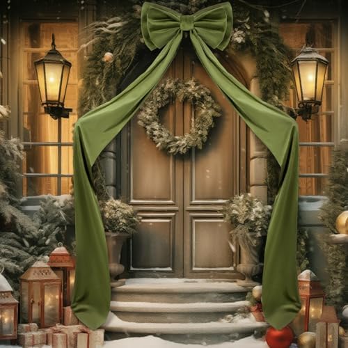 Wavwavw Christmas Giant Velvet Bow Decor Olive Green Big Bow 75 x 18 Inches - Image 6