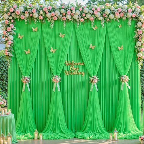 Green Tulle Backdrop Curtain for Parties Wedding,10ft x 10ft Wrinkle Free Curtain Backdrop,2 Layer Drapes for Backdrop,Polyester Wedding Back Drop for Bridal Shower Birthday Baby Shower Photography - Image 5
