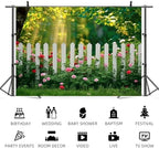 15x8ft Spring Backdrop Green Grass White Fence Photography Background Sunshine Flowers Garden Forest Natural Scenery Wedding Banner Decorations Birthday Baby Shower Portrait Photo Booth Prop - Image 5