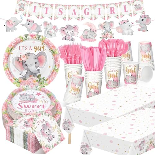 405 Pcs Pink Elephant Style Baby Shower Party Decorations for Girl by Yiyiring