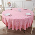 Coral Pink White Gingham Tablecloth Round Dia.70“ by KMASANIJI
