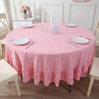 Coral Pink White Gingham Tablecloth Round Dia.70“ by KMASANIJI