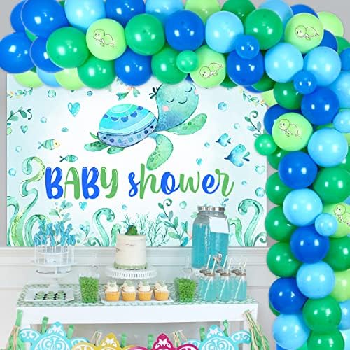Turtle Baby Shower Decorations for Boy Sea Turtle Baby Shower Decors Balloon Garland Kit Blue Green with Turtle Baby Shower Backdrop for Ocean Summer Sea Theme Baby Shower Boy Decoration Supplies - Image 2