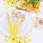 Supernal 102Pcs Yellow and Gold Plastic Silverware Set for Wedding Parties - Image 5