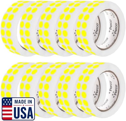 Perco Neon Yellow Perforated Round Circle Dot Sticker 1/2-Inch Labels — 10 Rolls, 30,000 Stickers—Planners, Events for Reminder Dots, to-Do Markers & Alerts, Strong Adhesive—Made in USA by Perco