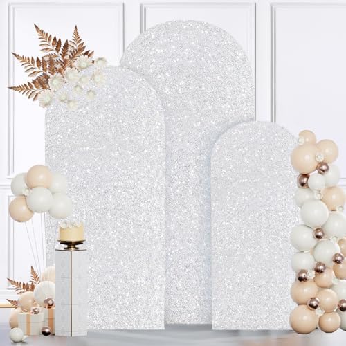 MODFUNS Silver Sparkle Arch Cover Sequin Arch Stand Cover 6&6.6&7.2ft Wedding Arch Cover Fitted Spandex Arch Cover Stretchy Arch Cover Covers for Arch Vintage Cover Fabric for Wedding by MODFUNS
