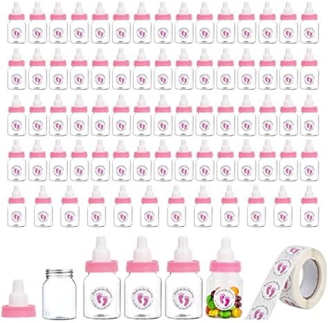 72 Mini Milk Bottles Favors - White Plastic Bottles for Baby Boy Shower Party Games & Decorations by Patscorai