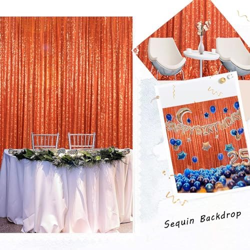ShinyBeauty Orange Navy Blue Sequin Backdrop 4 Panels 2FTx8FT Glitter Background Sparkle Curtains Wedding Backdrops Birthday Backdrops for Photography Background - Image 5