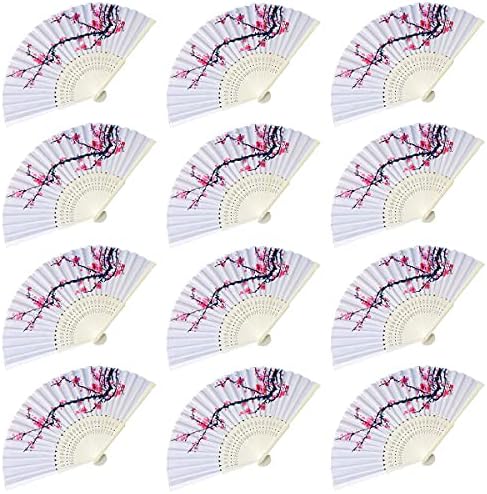 LYART 5Pcs Chinese Japanese Cherry Design Paper Lamp for Shade and 17Pcs Silk Folding Hand Fan for Church Wedding Gift Party Favors DIY Decoration - Image 2