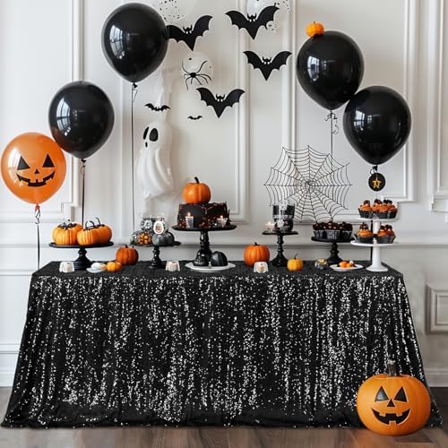 Poise3EHome Black Sequin Tablecloth 60×120 Inch Rectangle Sparkly Fabric Table Cloth for Birthday Wedding Halloween Party Holiday Baby Shower Decoration - Image 6