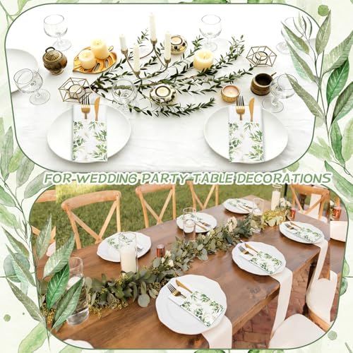 Potchen 100 Pcs Linen Feel Napkins Disposable, Green Eucalyptus Leaf - Image 6