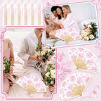 JarThenaAMCS 25 Sets Pink Floral Hand Folding Fans with Bags Wedding Party Favors Chinoiserie Flower Butterfly Foldable Paper Fans with Tassel for Bridesmaid Bridal Shower Decor - Image 6