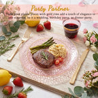 175PCS Pink Plastic Plates for 25 Guests, Disposable Plates for Party, Heavy Duty Disposable Plate Set Include: 25 Dinner Plates, 25 Dessert Plates, 25 Cups and Cutlery for Mother's Day - Image 3