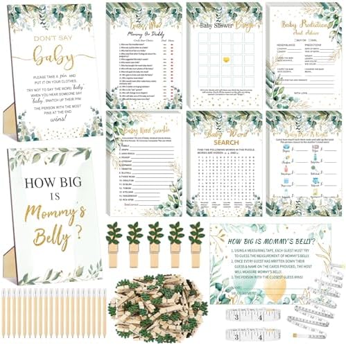 Funnymoom 426 Pcs Baby Shower Games Set Greenery, 8 Games with Bingo by Funnymoom