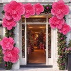 Giegxin 28 Pcs 14'' 10'' 6'' Hot Pink Christmas Paper Flowers Ornaments - Image 5