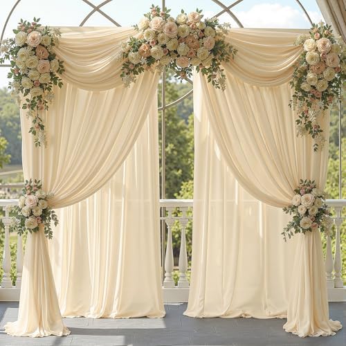 40ft x 10ft Champagne Backdrop Curtains, Wrinkle-Free Sheer Chiffon Fabric Photo Backdrop Drapes for Wedding Arch Party Ceremony Stage Photography Decorations - Image 5