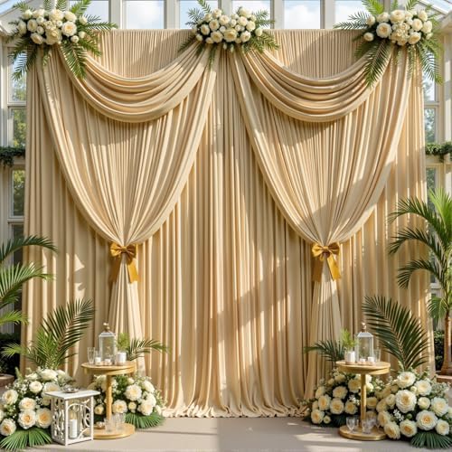 20x14ft Beige Backdrop Curtains for Wedding Party, 4 Panels 14 ft Long Back Drop Cloth, Wrinkle-Free Polyester Drapes for Birthday, Baby Shower, Stage Photography Background - Image 5