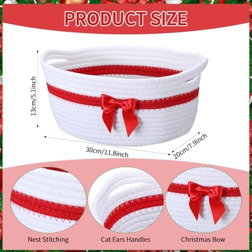 FoldTier 8 Pack Christmas Woven Gift Baskets with Handles,White - Image 3