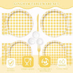 Vyntra 350-Pc Yellow Gingham Paper Plates and Napkins Party Supplies - Image 5