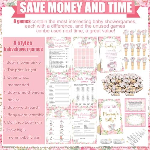Funnymoom 426 Pcs Baby Shower Decorations for Girl Pink Elephant Games - Image 4