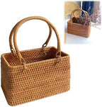 Wicker Picnic Basket with Double Folding Handles: Handmade Woven Picnic Basket, Garden Basket Harvest Basket, Natural Small Wicker Basket with Handle for Storage, Camping, Home Decor (Square Basket) by ABCISI