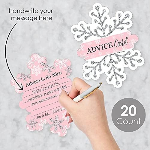 Big Dot of Happiness Pink Winter Wonderland - Wish Card Holiday Snowflake Birthday Party and Baby Shower Activities - Shaped Advice Cards Game - Set of 20 (Pack of 2) - Image 3