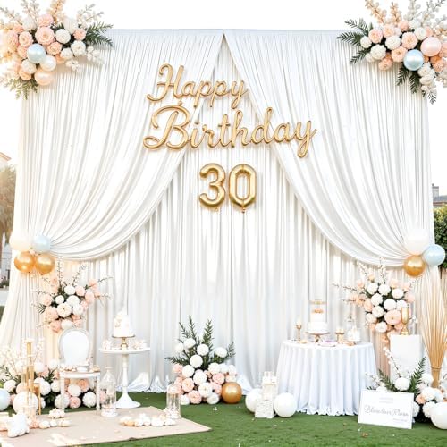 White Satin Backdrop Curtains 4 Panels - Glitter Photo Drapes for Baby Shower, 20x10FT Shimmer Back Drop Cloth, Wrinkle Free for Birthday Party Prom Wedding Stage Background - Image 4