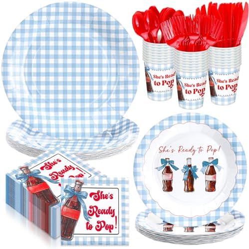 LemonRoad 175 Pcs She's Ready to Pop Baby Shower Party Set Serves 25 Guests, 9'' Dinner Plates 7'' Dessert Plates 9oz Cups Blue Gender Neutral Disposable Tableware for New Baby Welcome Party by Unknown
