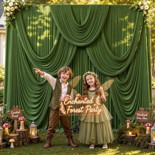 8 Panels Valley Green Backdrop Curtain for Parties Wrinkle Free Dark Green Photo Curtains Backdrop Drapes Fabric Decoration for Weding Baby Shower Birthday Party Photography 40ft(W) x 10ft(H) - Image 4