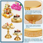 Audab Metal Gold Dessert Table Display Set Including Cake Stands, Cupcake Tower Stand, Dessert Tray, Risers Stands, Cake Cutting Set and Serving Tongs for Wedding, Birthday Party Decor - Image 3