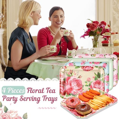 4 Pieces Flowers Serving Trays Melamine Platters - Image 4