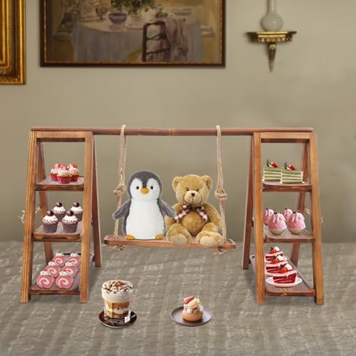 3 Tier Serving Ladder Stand with Swing, Wooden Cupcake Stand - Image 5