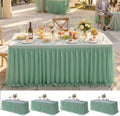Green Tulle Tablecloth for 6 Ft Rectangle Tables 4-Pack, Ideal for Weddings by PartyVillage
