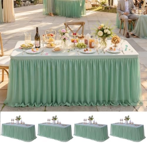 Green Tulle Tablecloth for 6 Ft Rectangle Tables 4-Pack, Ideal for Weddings by PartyVillage