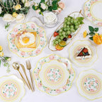 LIYH 24Pcs Gold And Pink Plastic Plates Floral Dinnerware Set For 12 Guests - Image 7