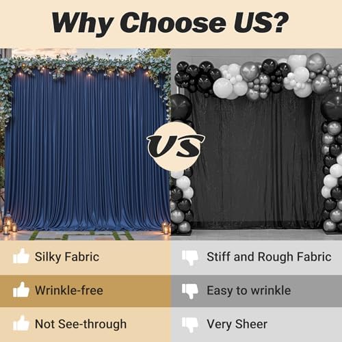 24ftx10ft Wrinkle Free Navy Blue Backdrop Curtain - 10 Feet Photography Backdrop Drapes, Silky Polyester Back Drop Cloth for Wedding Baby Shower Balloon Arch Background - Image 7