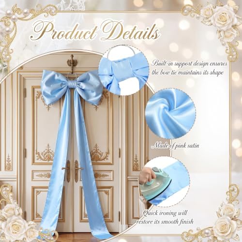 Crowye 13 Pcs Large Pink Bow Decor Set for Party Wedding, Blue, Satin - Image 3