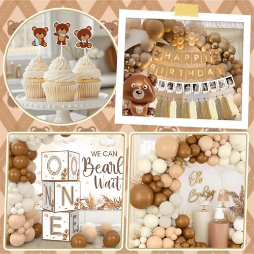 Beary First Birthday Decorations for Boy, 147PCS 1st Party Supplies Balloon - Image 4