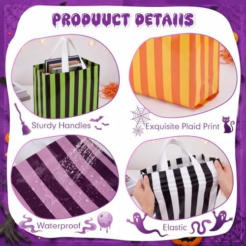 Crtiin 100 Pcs Plastic Striped Gift Bags with Handles, Dark Color - Image 4