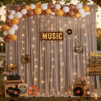 10ft x 10ft Taupe Chiffon Backdrop Curtain with Lights String for Parties,2 Panels Sheer Tulle Curtain Wedding Backdrop for Baby Shower Birthday Party Ceremony Reception Home Decorations - Image 2